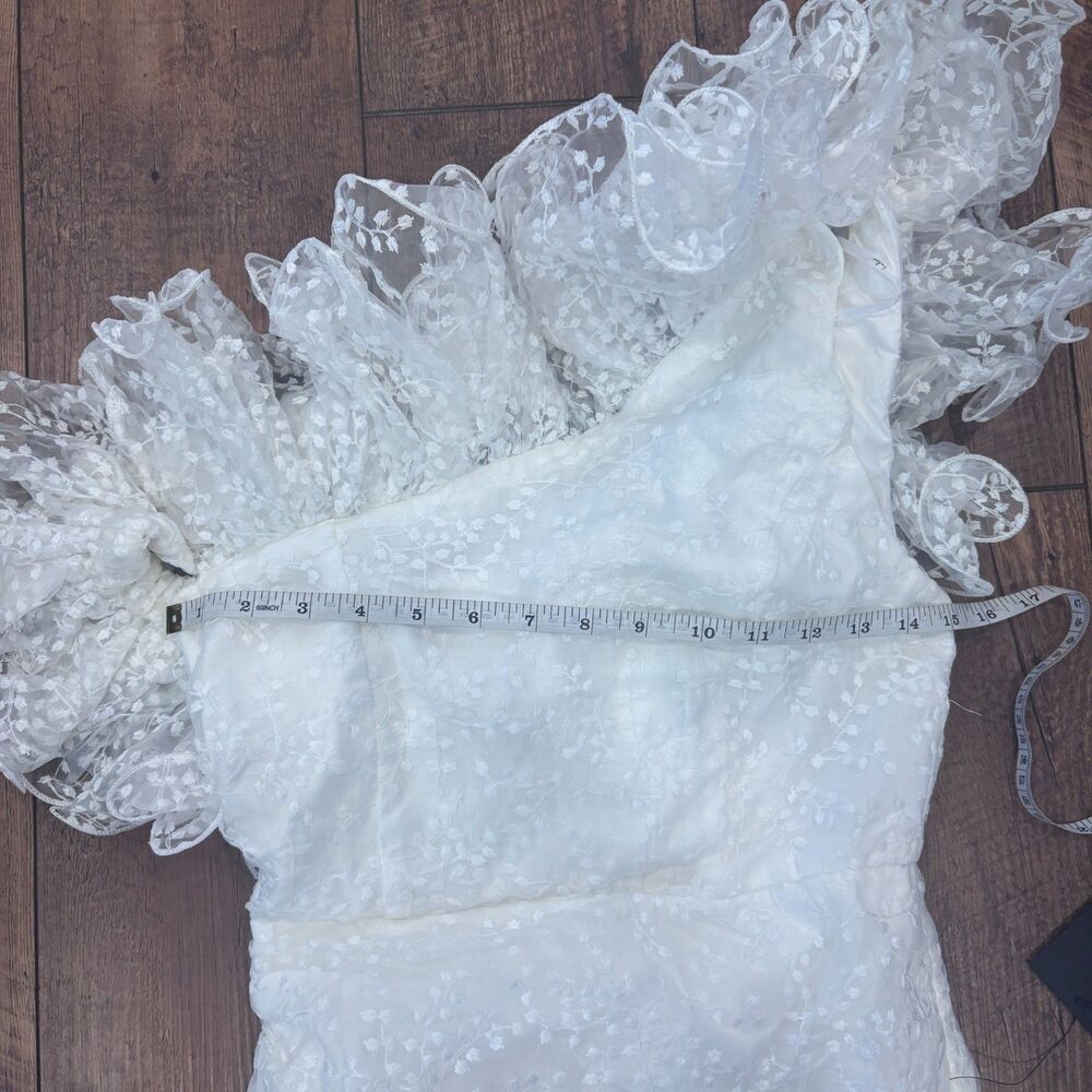NWT Lulus Angelic Trend White Embroidered Ruffled One Shoulder Mini Dress Small - Picture 8 of 10